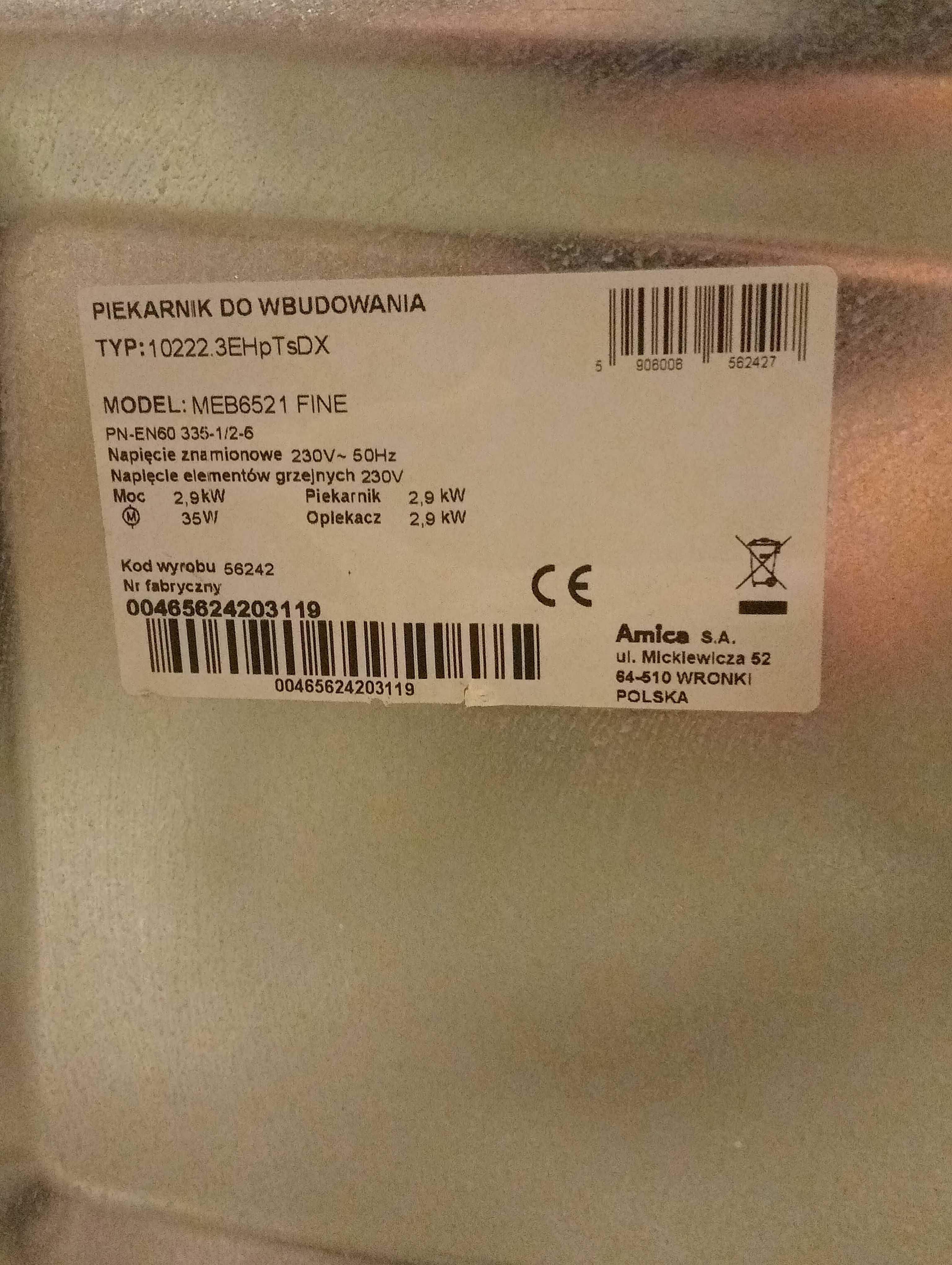 Piekarnik do zabudowy Amica MEB6521 Fine