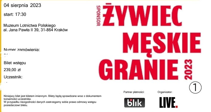 Bilet Męskie Granie Kraków 04.08.2023
