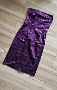 Żakardowa dopasowana sukienka aksamitna metaliczna imprezowa XS 34