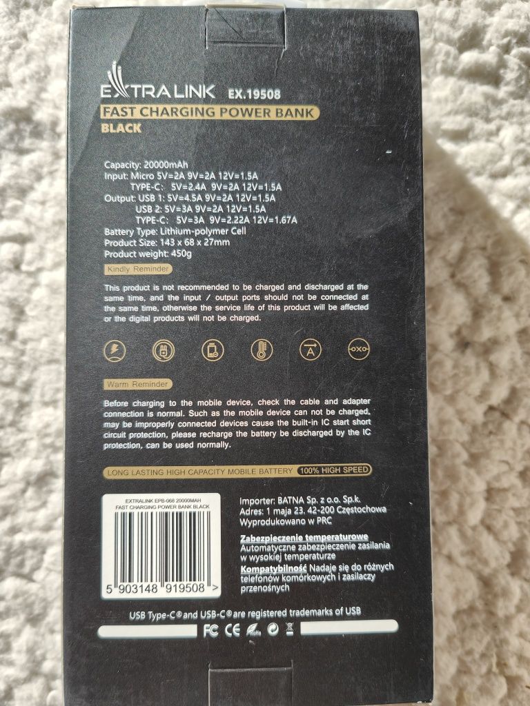 Powerbank Extralink 20000mah fast charge