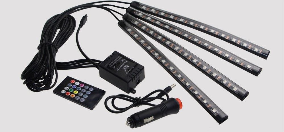 АКЦИЯ!!!Led подсветка салона , подсветка авто 4х9 RGB, многоцветная ДУ