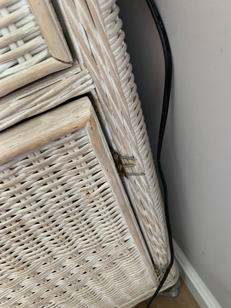 Komoda szafka wiklinowa biała i lustro boho rattan regał ratanowa