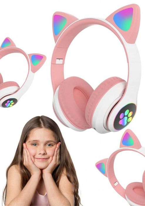 Słuchawki bezprzewodowe bluetooth kocie uszy różówe prezent szkoła