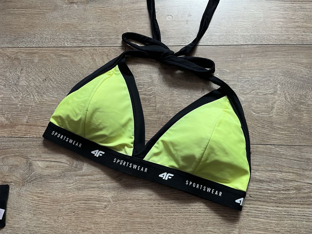 Biustonosz kąpielowy 4F push up limonka strój góra z czarnym logo L