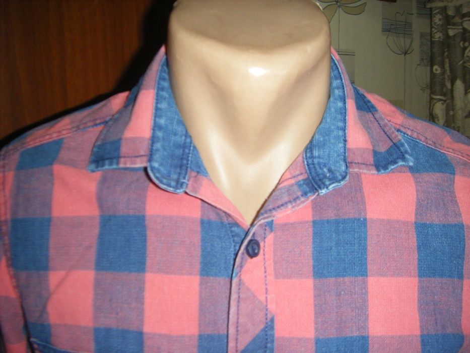 Котоновая рубашка в клетку с длинным рукавом, размер ХS