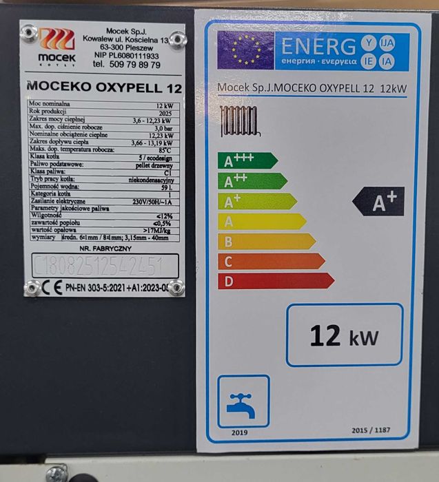 Kocioł na pellet, Drewno Moceko OXYPELL 12kW, piec dotacje OD RĘKI ZUM