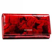 PETERSON portfel damski skórzany lakierowany z motylami P161 czerwony