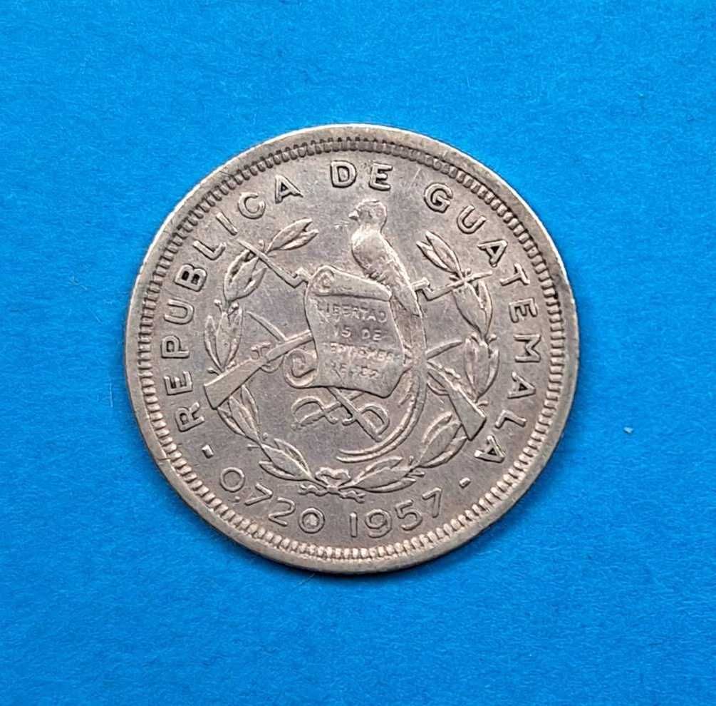 Gwatemala 10 centavo 1957, dobry stan srebro 0,720