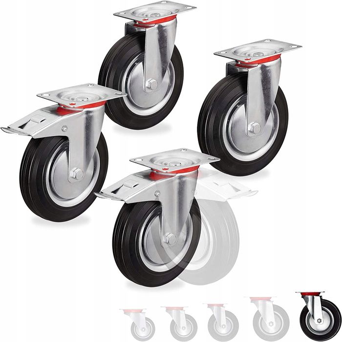 Relaxdays zestaw 4 kółek transportowych z hamulcem