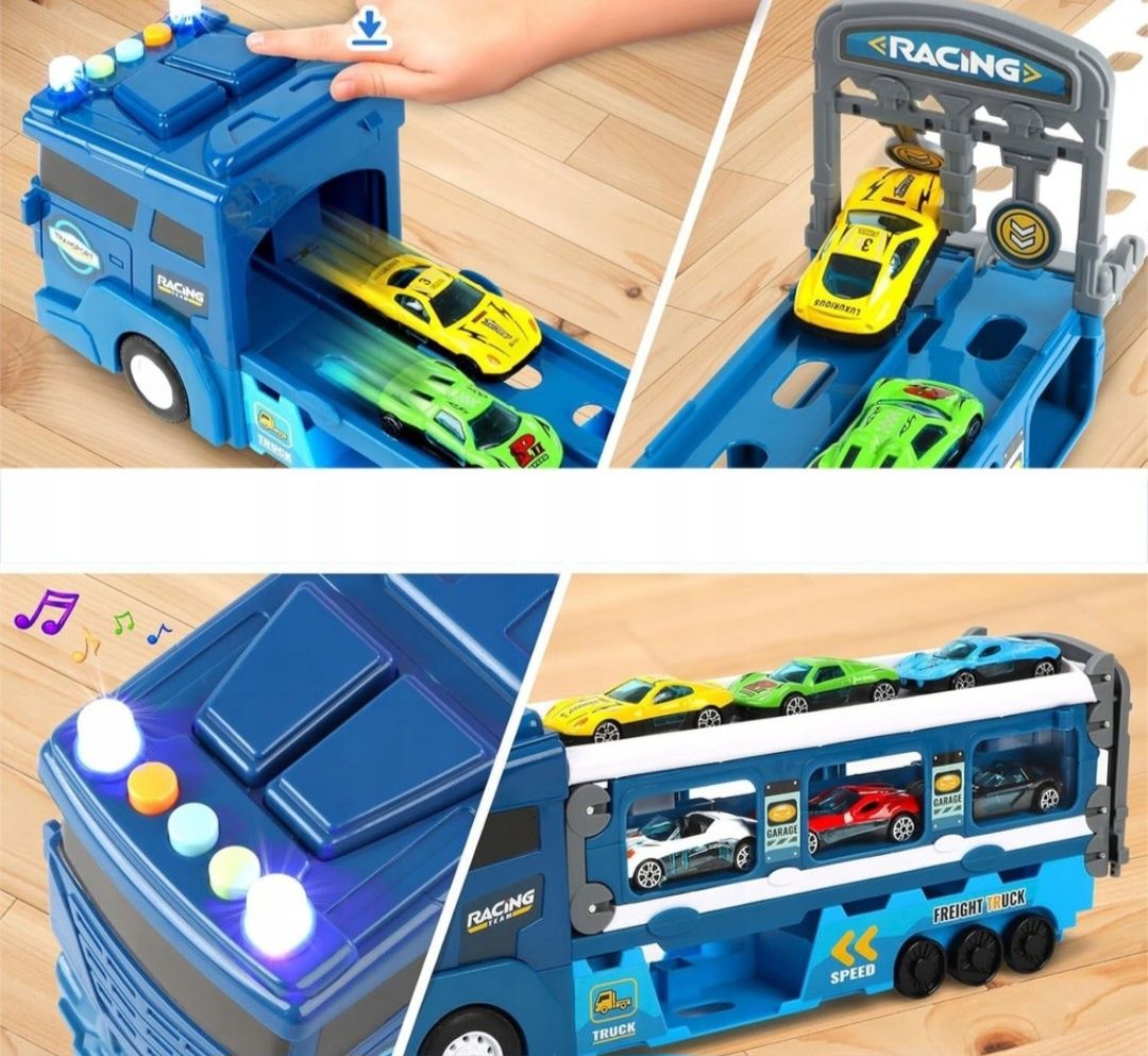 Ciężarówka-transporter autek z torem