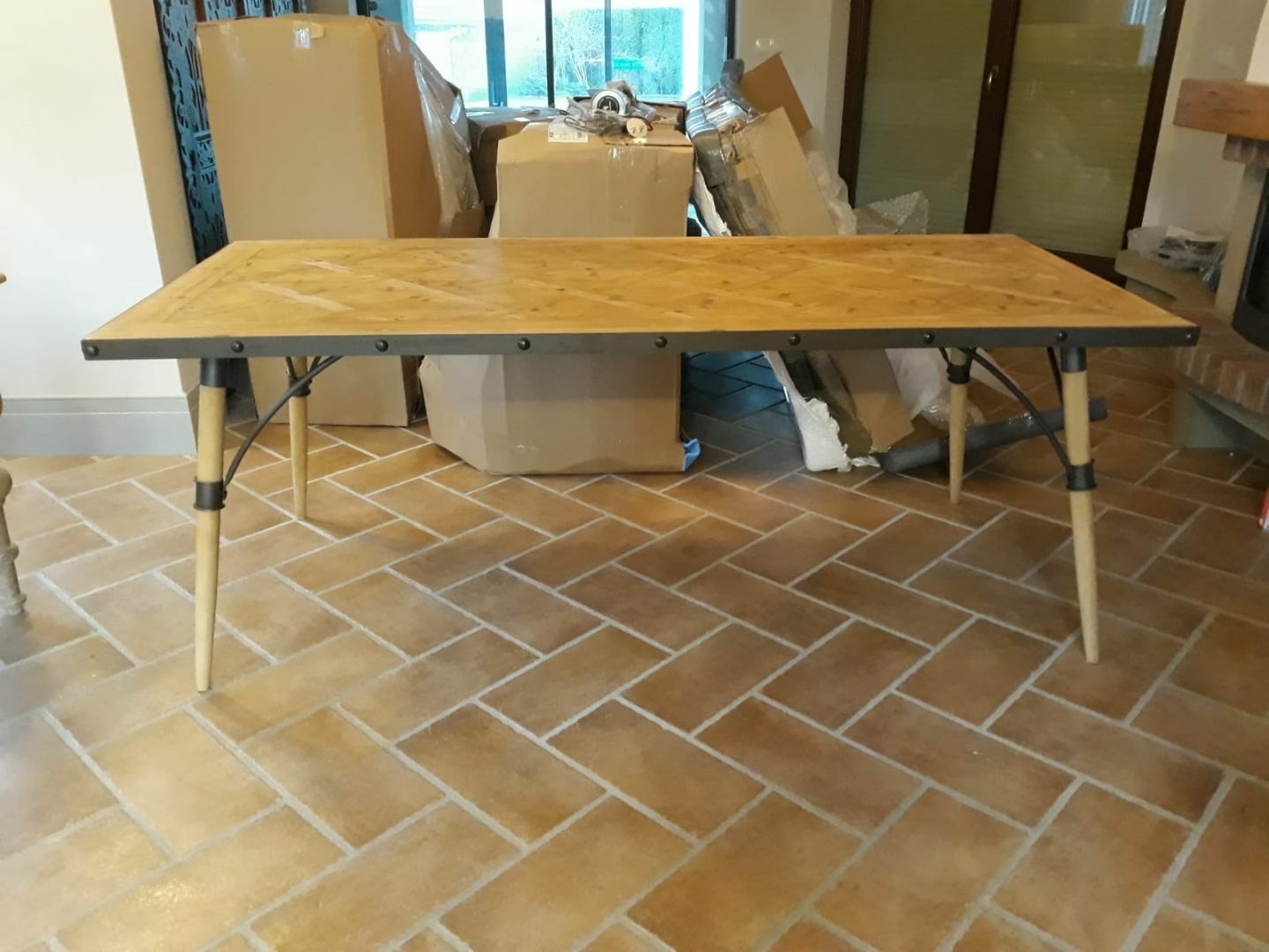 Stół industrialny z drewna jodłowego, 200x80x76