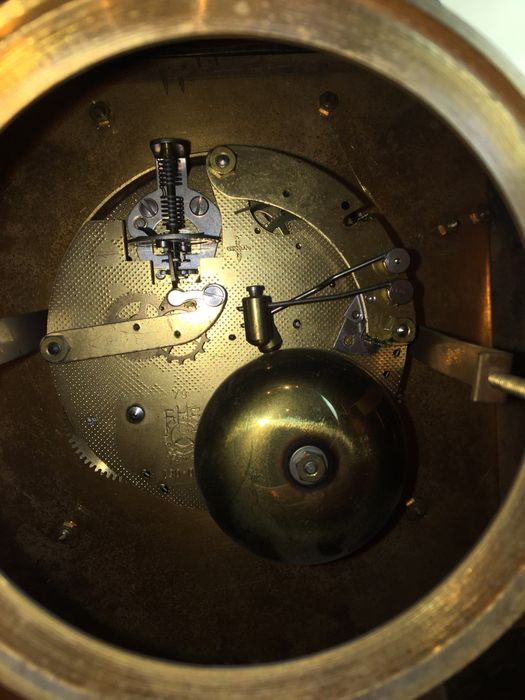 Relógio mesa corda e par de candelabros Napoleão III