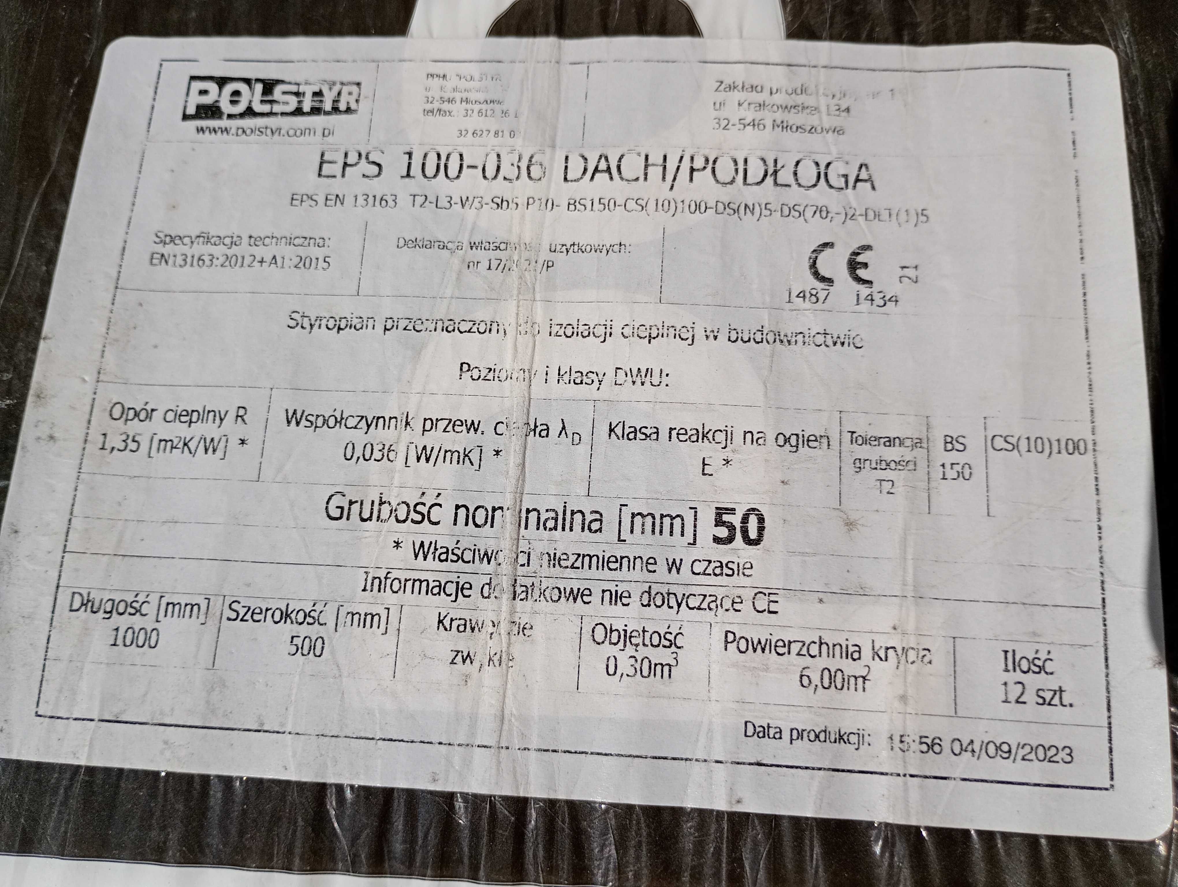 POLSTYR stropian EPS 100-036 dach/podłoga 5CM i inne wymiary