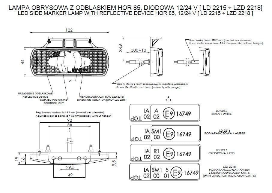 Lampa obrysowa z wieszakiem i odblaskiem - LD 2219