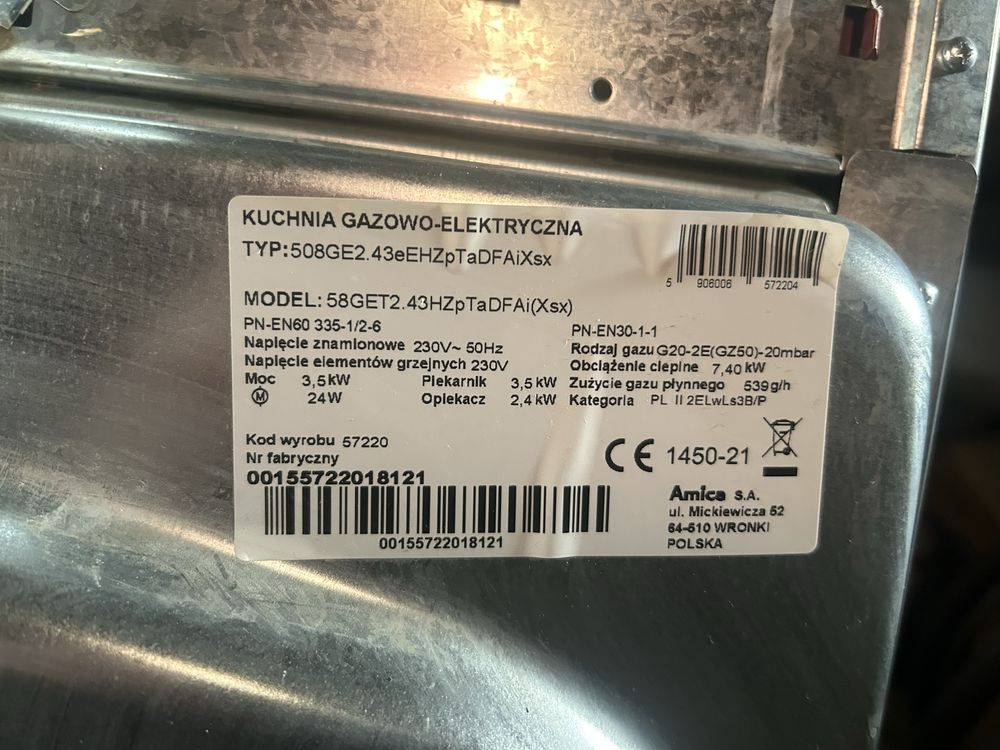 Kuchenka gazowo - elektryczna Amica