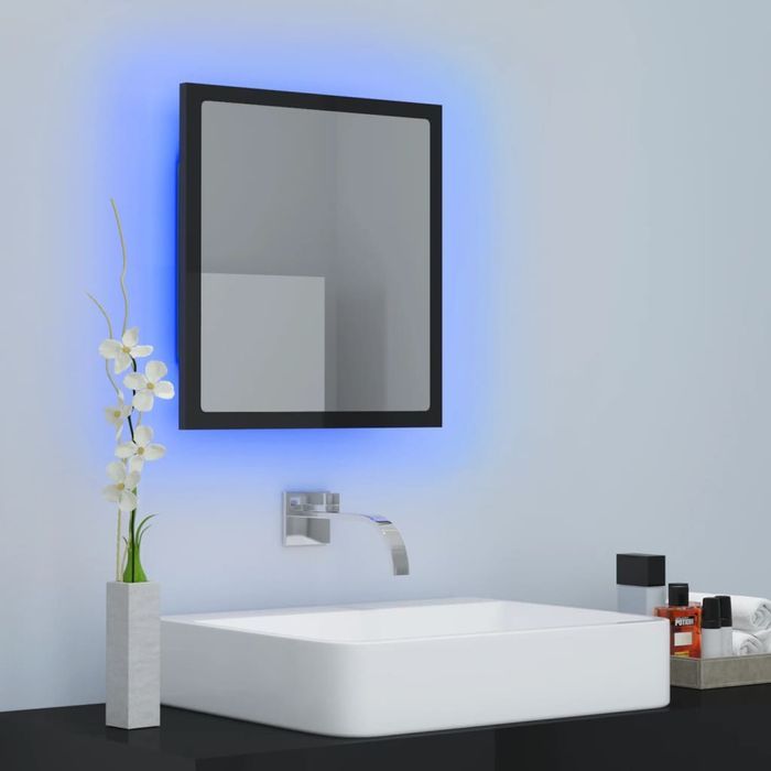 vidaXL Lustro łazienkowe LED, wysoki połysk, czarne, 40x8,5x37 cm