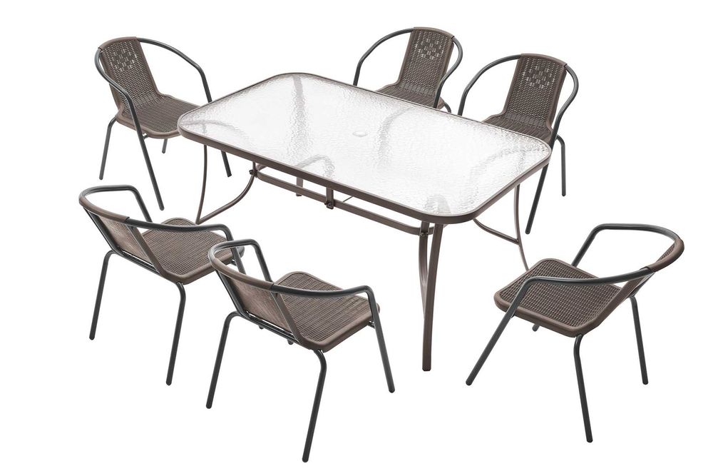 Komplet mebli ogrodowych dla 6 osób stół 150 cm i 6 krzeseł brązowych