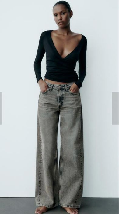 Джинси широкі сірі zara s