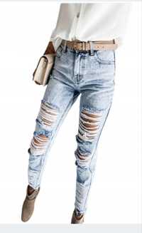 Nowe jeansy spodnie  boyfrendy marmurkowe z dziurami