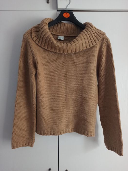 Ciepły golf sweter nude beżowy rozmiar M vintage