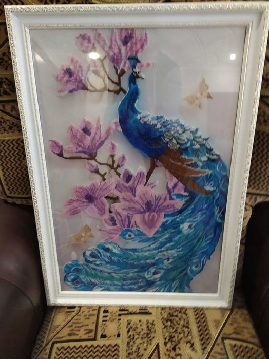 Картина павича ручної роботи бісер