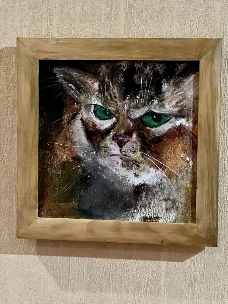 Портрет кота, олія, полотно 20х20 , рамка