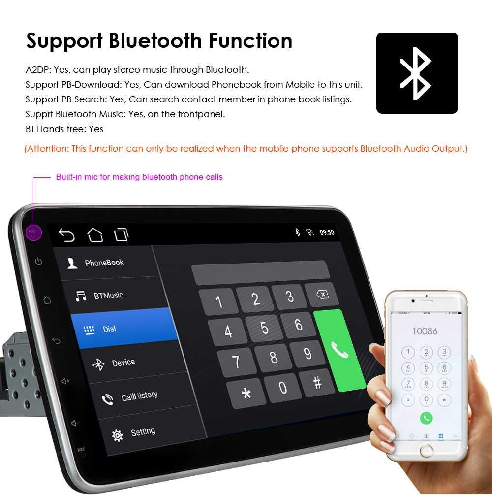 Auto Radio 10.1"  Android 14  1 Din painel destacável