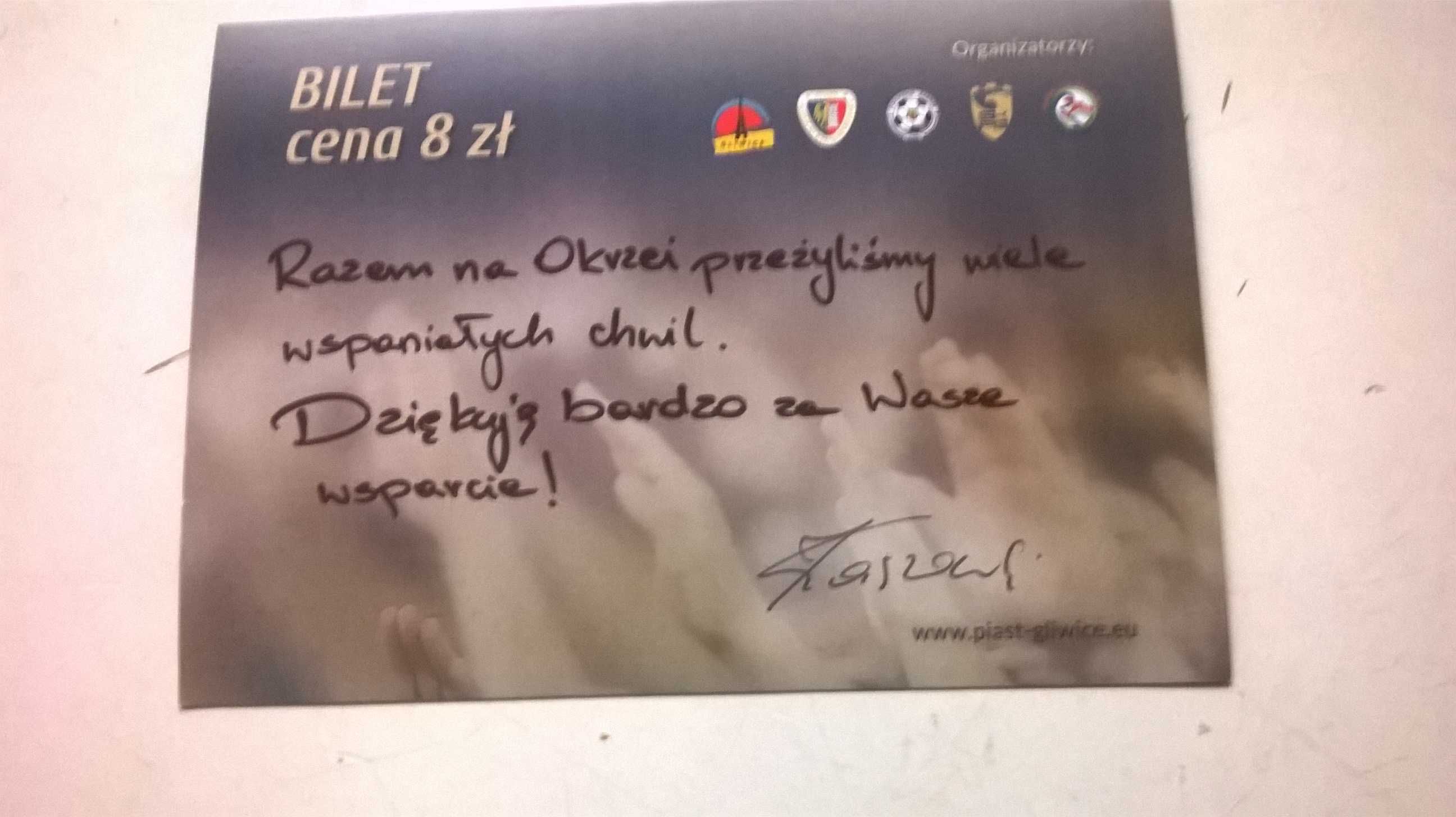 Bilet (wejściówka) okolicznościowy z 2014 r. - >PIAST< Gliwice