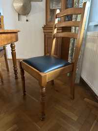 Krzesło drewniane z siedziskiem skórzanym stylowe lite drewno i skóra