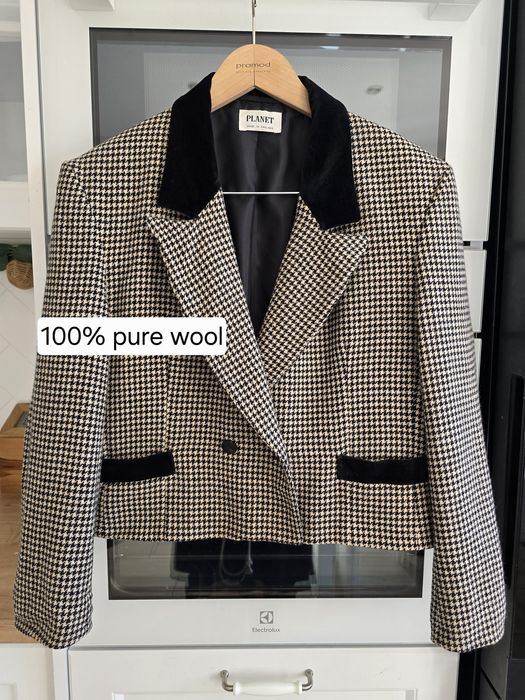 Marynarka wełniana damska 44 jesień pepitka krata vintage plus size