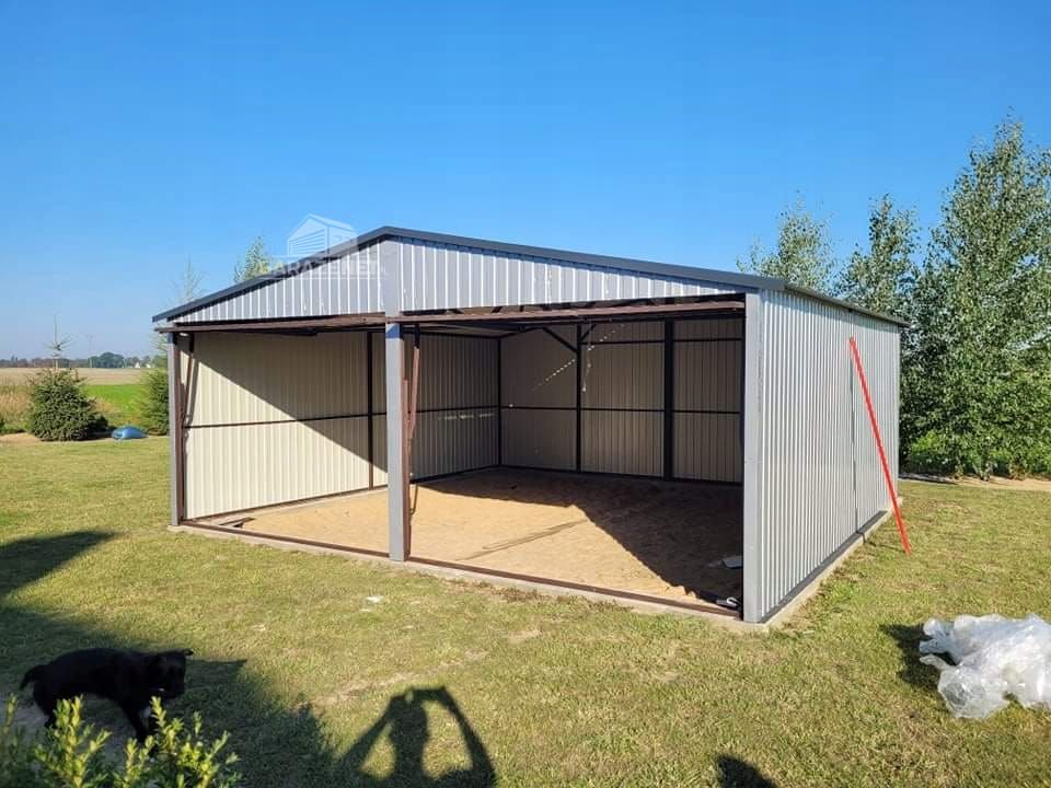 GARAŻ BLASZANY 6X5 2X Brama Uchylna - Antracyt + Srebrny GB116