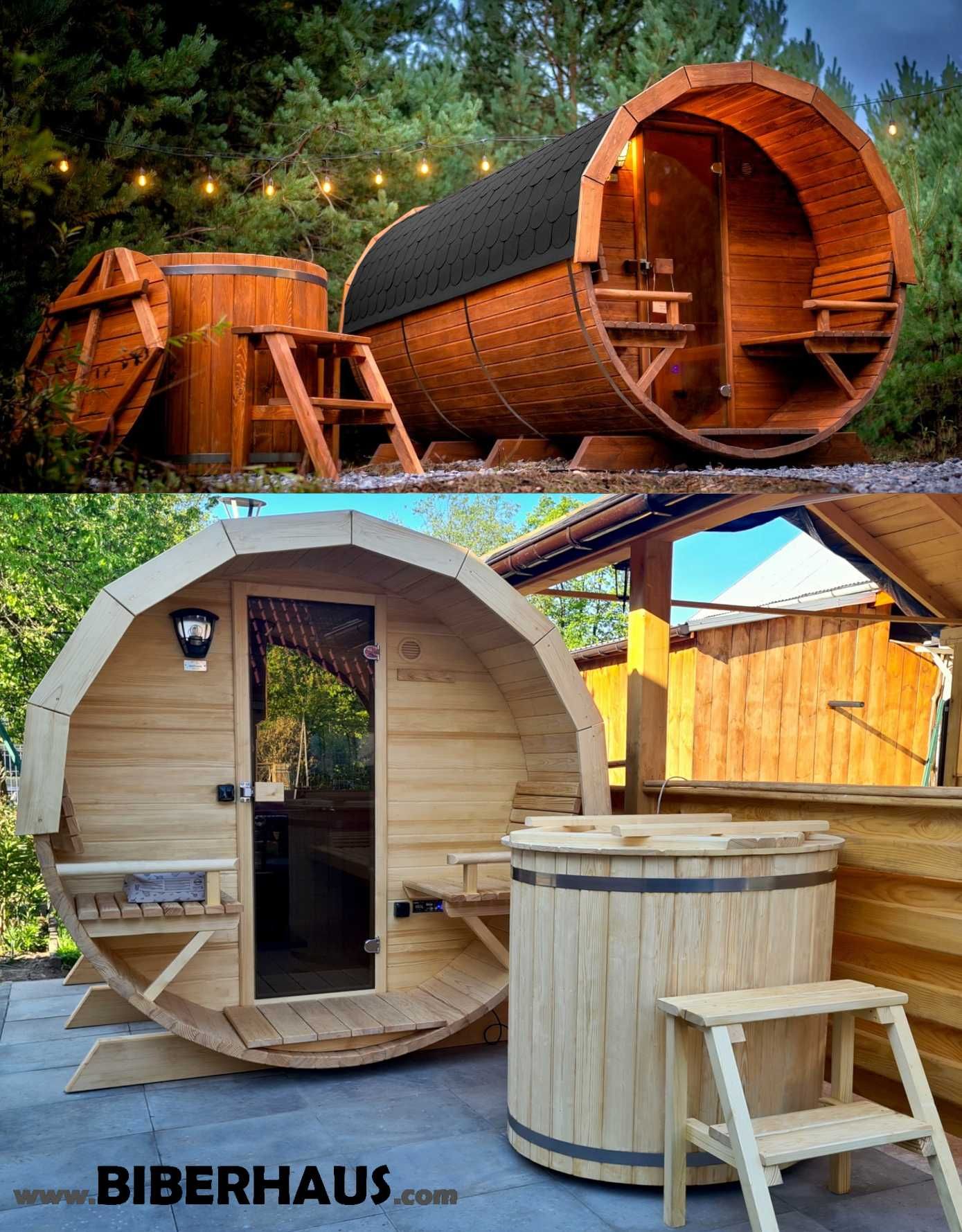 SAUNA Ogrodowa 400cm + Okno 100% + PRZEBIERALNIA + PRZEDSIONEK +Beczka