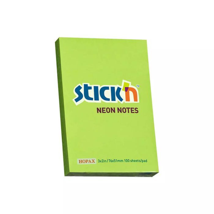 Notes samoprzylepny 76x51 mm zielony neon 100 kartek. Stick'n