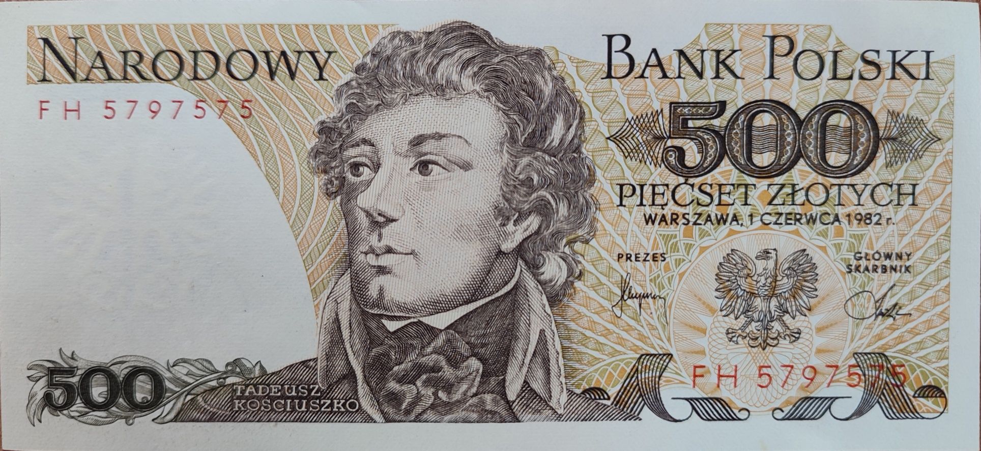 Banknot 500 zł 1982 rok seria FH