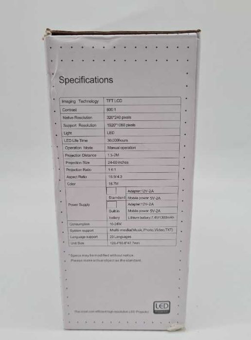 Mini Projektor LED P1 TFT LCD 24-60 Cale HDMI USB AV 1080p