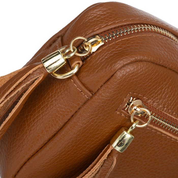 VERA PELLE torebka damska skórzana listonoszka z paskiem V491 brązowa