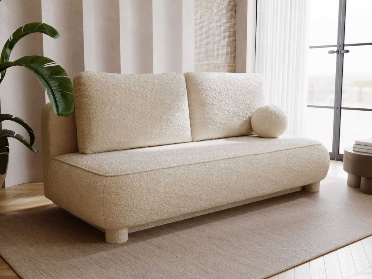Sofa z funkcją spania i pojemnikiem Bali tkanina boucle