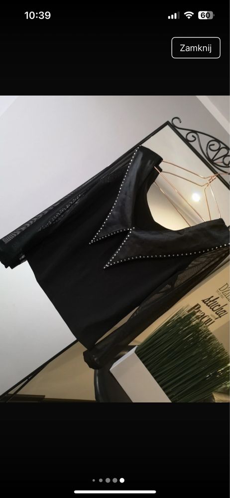 Czarna elegancka bluzka z siateczkowymi rękawami M/L