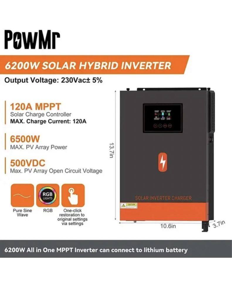 Інвертор автономний гібридний PowMr POW-HVM6.2M-48V 6200W