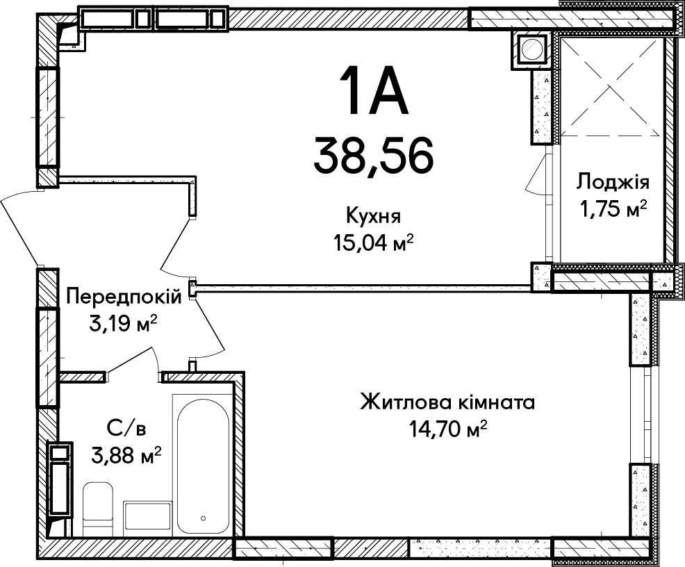 В продажі 1к квартира 38.56м². Комплекс поруч з парком Письменників!