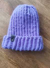 Wełniana czapka fioletowa liliowa wełna handmade
