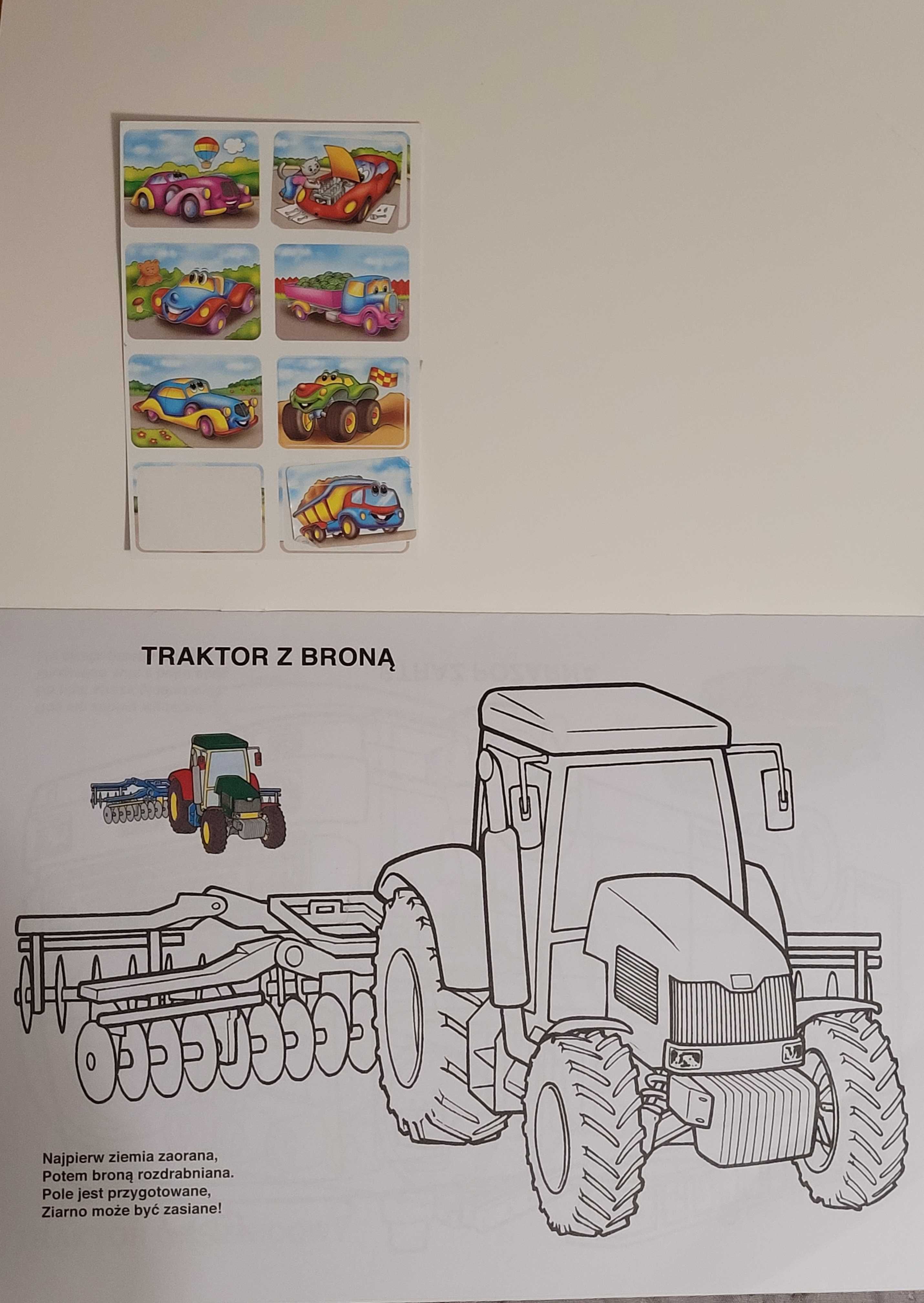2 malowanki kolorowanki samochody i traktory z naklejkami