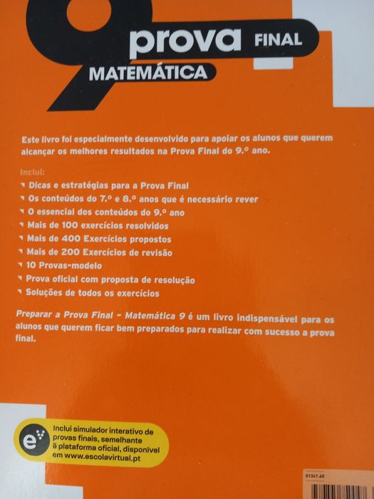 Livro matemática "Prova final de matemática" 9°ano