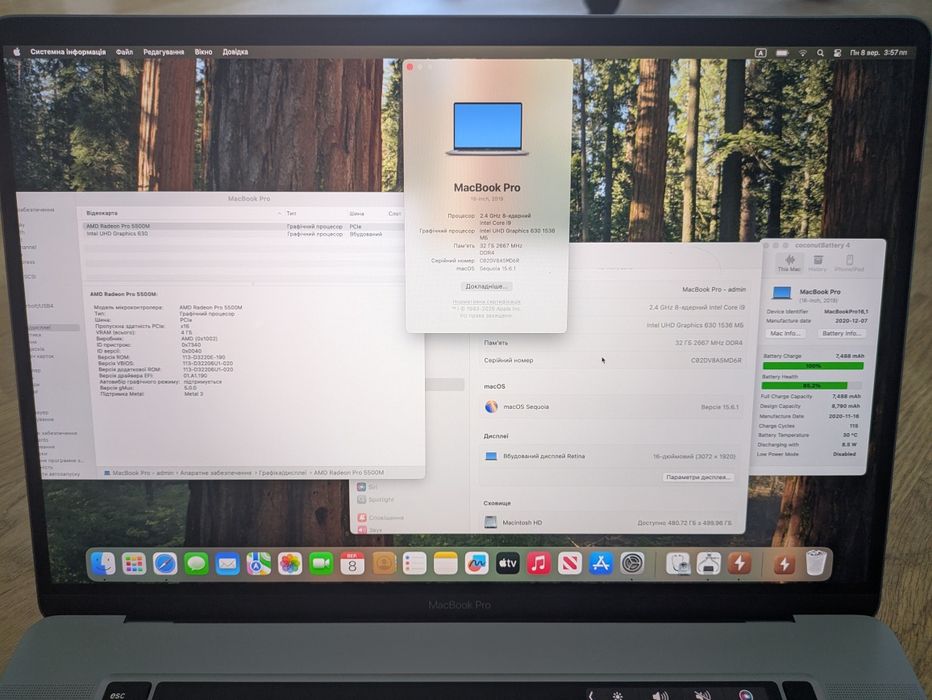 MacBook Pro 2020 (а2141), 16", i9(8 яд), 32/512 ГБ, 5500М, топ версія.
