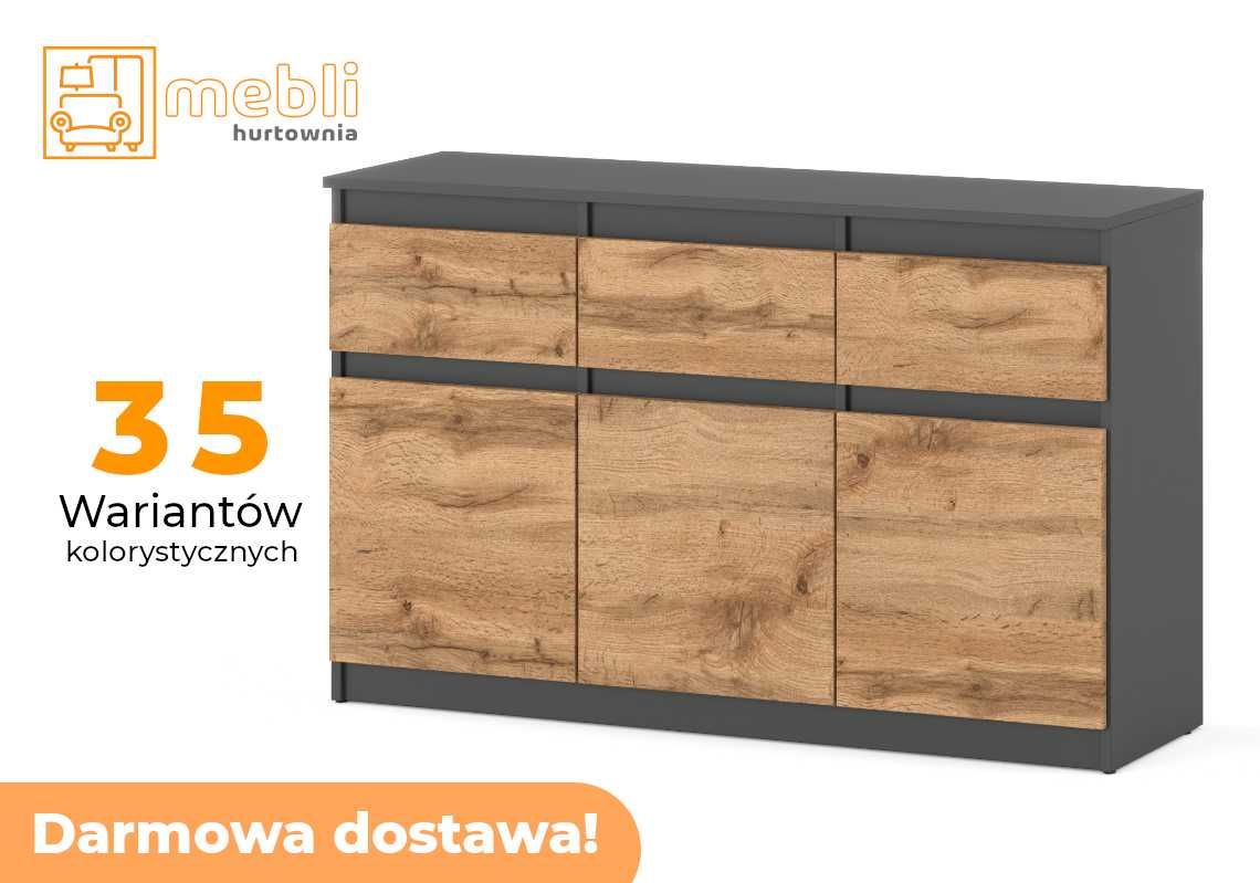 Wąska Komoda Oleksa 120cm 3D/3SZ Loft Pod Telewizor Promocja