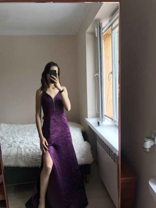 Długa, wieczorowa sukienka bordowa, Trendyol