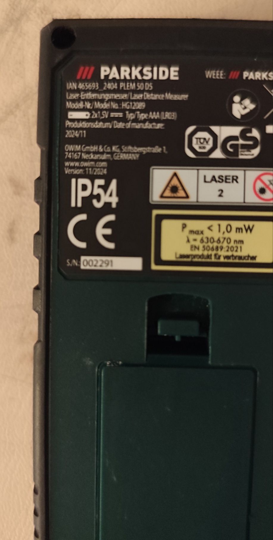 PARKSIDE dalmierz laserowy wersja PLEM 50 D5