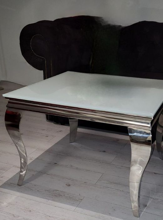 Piękny stolik kawowy srebrny 80x80 glamour okazja