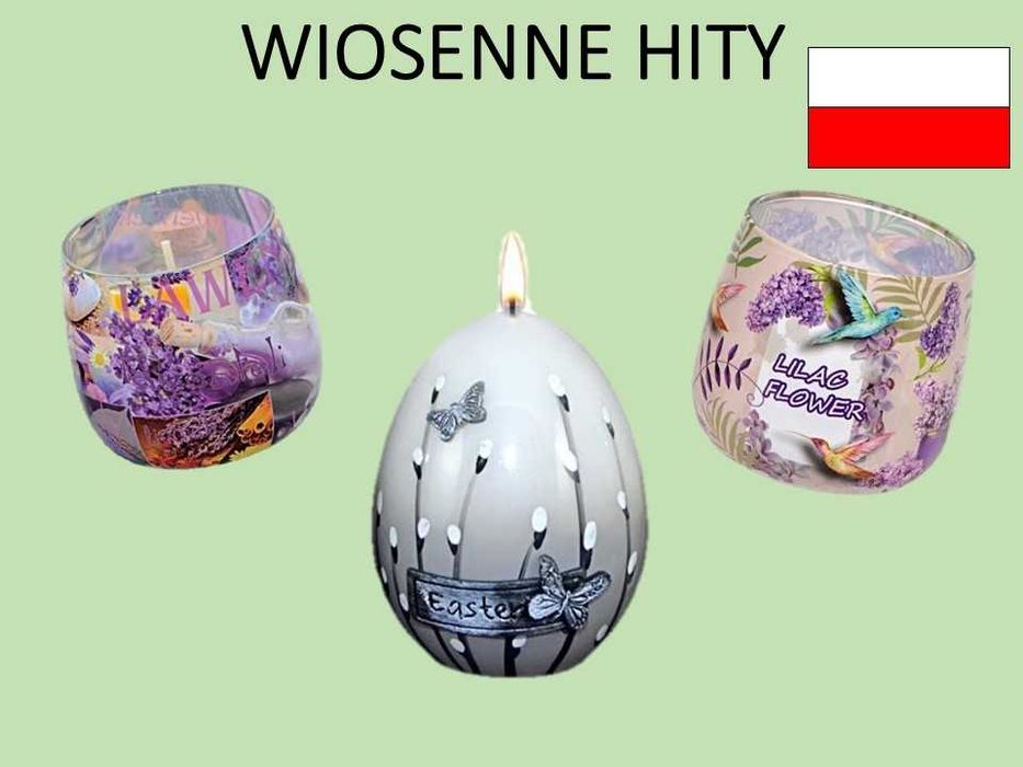 Zestaw wiosenny wielkanocny świece easter bez lawenda popiel jajo