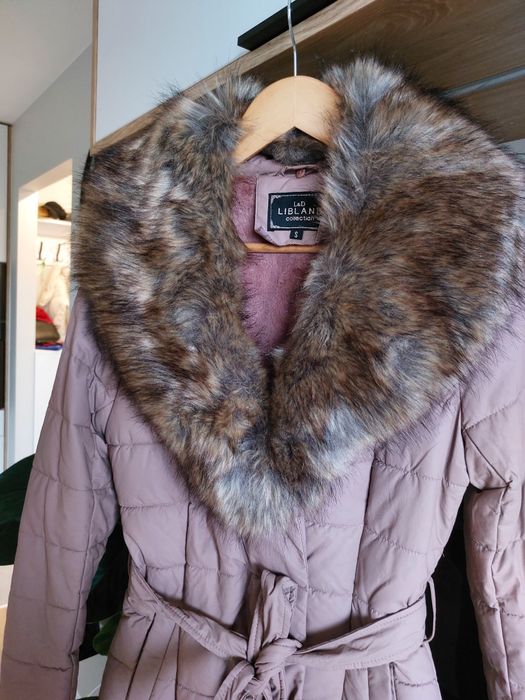 Piękny skórzany płaszczyk zimowy damski z korzuszkiem odpinanym